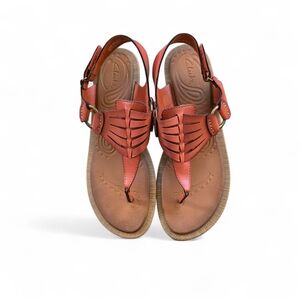 Clarks Millie Women's Leather T-Strap Sandals in Burnt Orange Size 8